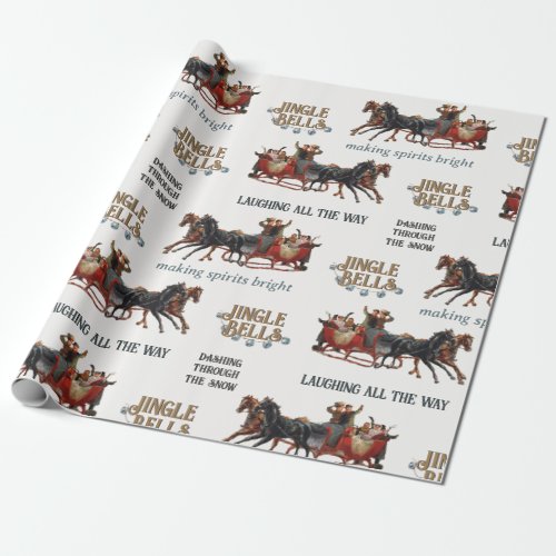 Jingle Bells Sleigh Ride Christmas Vintage Holiday Wrapping Paper