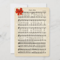 Jingle Bells Vintage Sheet Music, Red Satin Bow