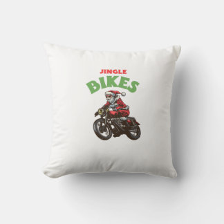 Jingle Bikes Funny Santa Christmas Throw Pillow