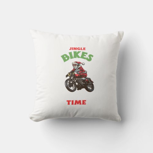 Jingle Bikes Time Funny Santa Christmas  Throw Pillow