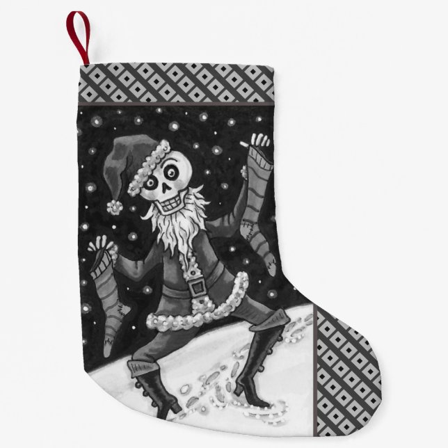 JINGLE BONES SANTA, HOLIDAY SKELETON, SPOOKY SMALL CHRISTMAS STOCKING (Front)