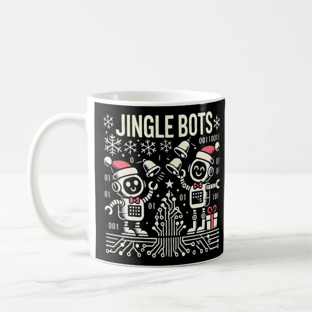 Jingle Bots Festive Holiday Robots with Santa Hats Coffee Mug (Left)