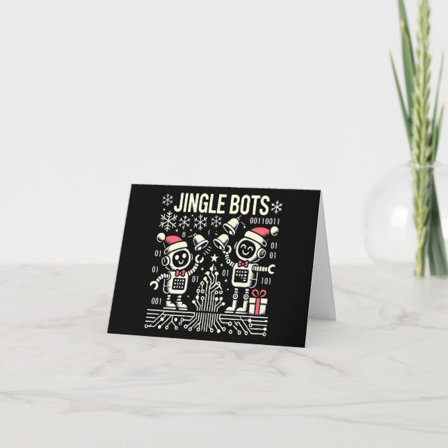 Jingle Bots Festive Holiday Robots with Santa Hats Thank You Card (Front)