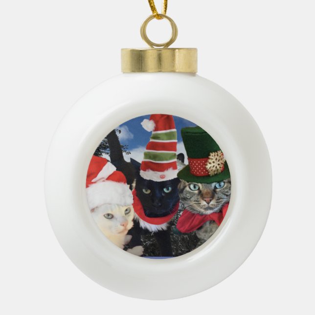 Jingle Cat Collection Ceramic Ball Christmas Ornament (Front)