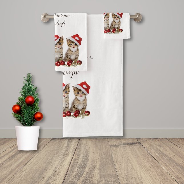 Jingle Cats Meowy Christmas Personalized Bath Towel Set (Creator Uploaded)