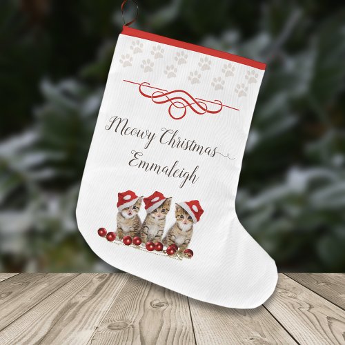 Jingle Cats Meowy Christmas Personalized Large Christmas Stocking