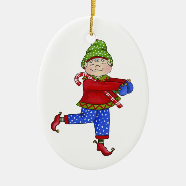 Jingle Elves "Fred" Ceramic Ornament (Front)