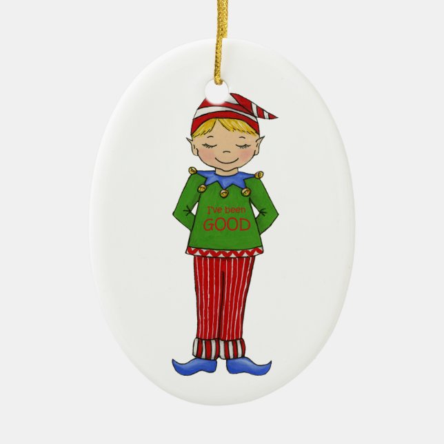Jingle Elves "Goody" Ceramic Ornament (Front)