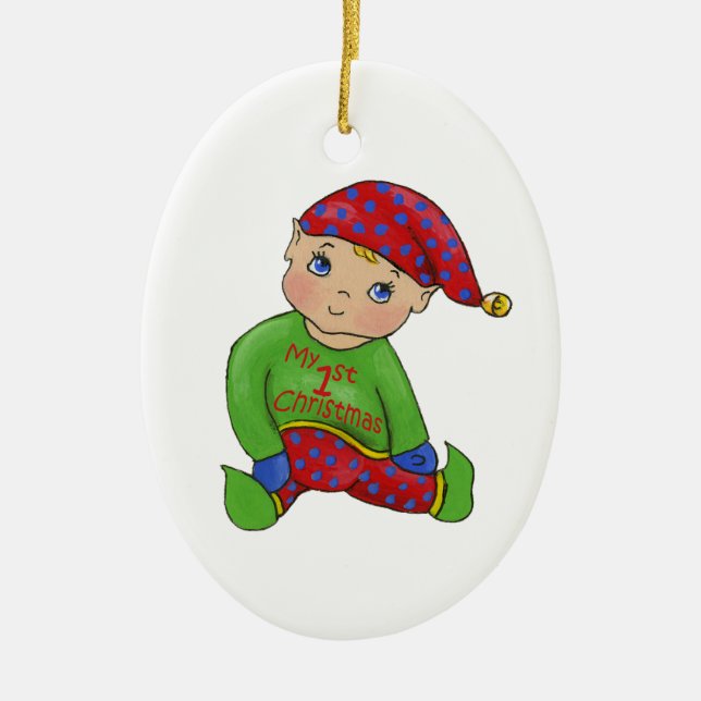 Jingle Elves "ItsyBitsy" Ceramic Ornament (Front)