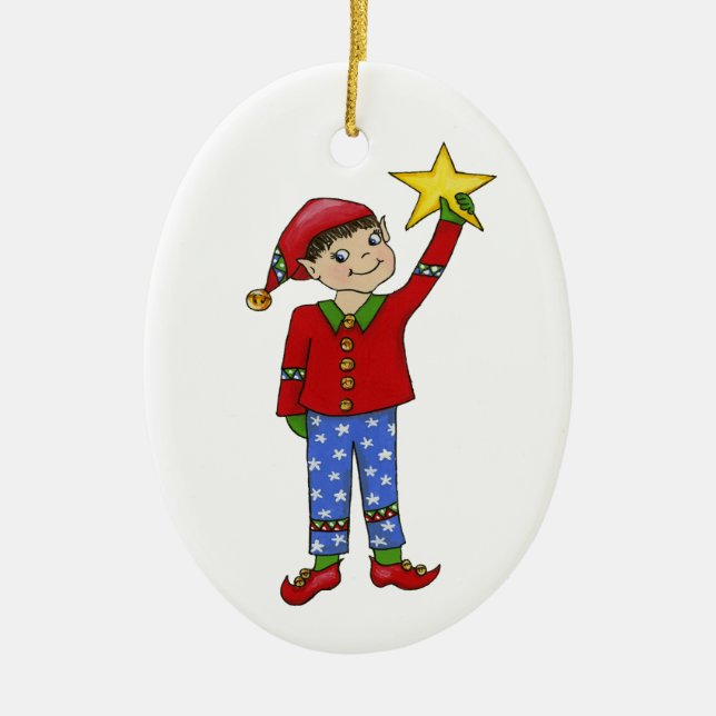 Jingle Elves "McNaughty" Ceramic Ornament (Front)