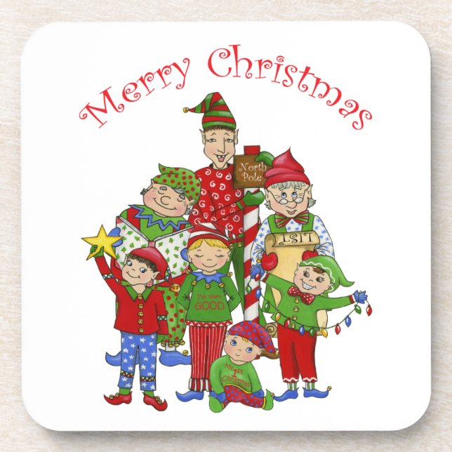 Jingle Elves (Set one) Drink Coaster (Front)