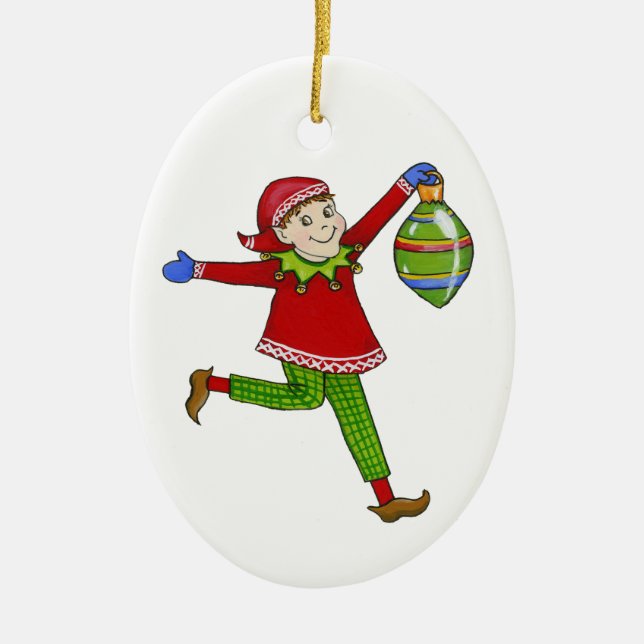 Jingle Elves "Skippy" Ceramic Ornament (Front)