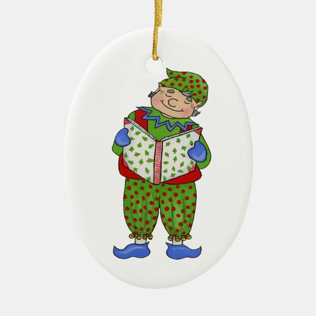 Jingle Elves "Woody" Ceramic Ornament (Front)