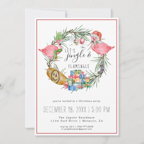 Jingle  Flamingle Christmas Party Invitation