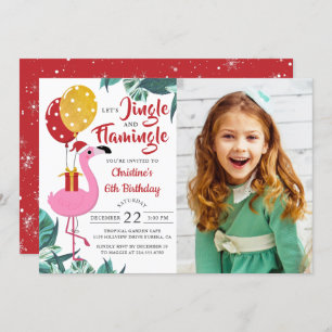 Jingle Flamingo Tropical Christmas Birthday Photo Invitation