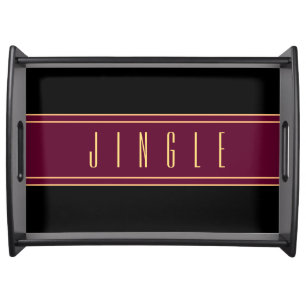 JINGLE Formal Burgundy Red Black Holiday Stripes Serving Tray