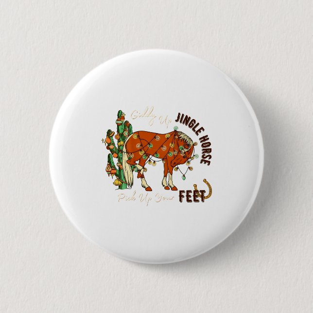 Jingle Funny Horse Ck Up Your Feet Cactus Western, Button (Front)