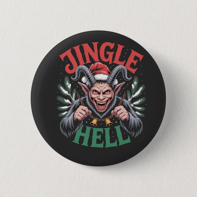 Jingle Hell Christmas Krampus Evil Xmas  Button (Front)