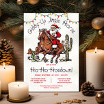 Jingle Horse Santa Holiday Christmas Hoedown Party Invitation<br><div class="desc">Giddy up to the Holiday Christmas Hoedown! Features Santa claus riding a horse in a canyon western desert scene with festive christmas lights in a wood cut style. Perfect for a country western cowboy christmas party! To make more changes go to Personalize this template. On the bottom you’ll see “Want...</div>