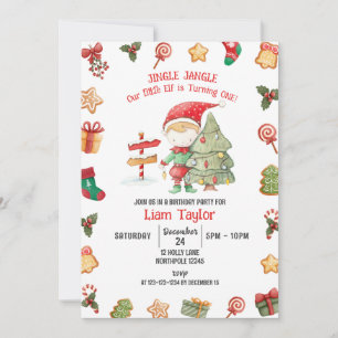 Jingle Jangle Little Elf, Christmas 1st Birthday Invitation