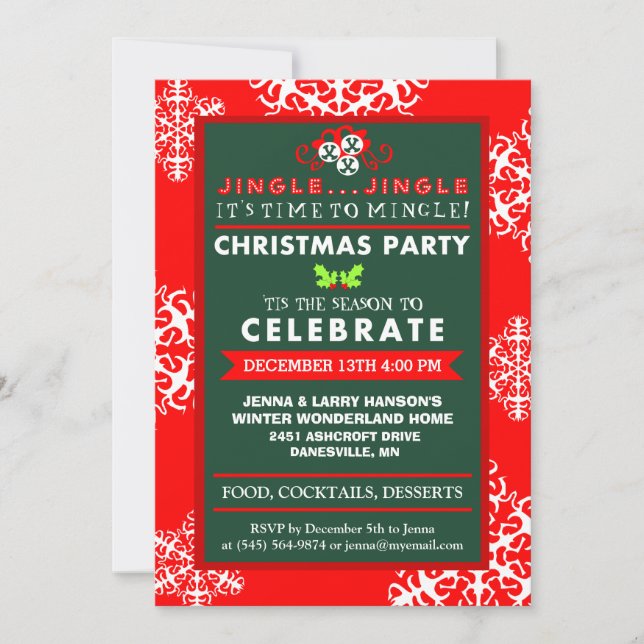 Jingle Jingle Time to Mingle Red Green Christmas Invitation (Front)