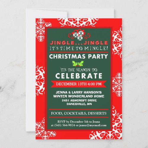 Jingle Jingle Time to Mingle Red Green Christmas Invitation