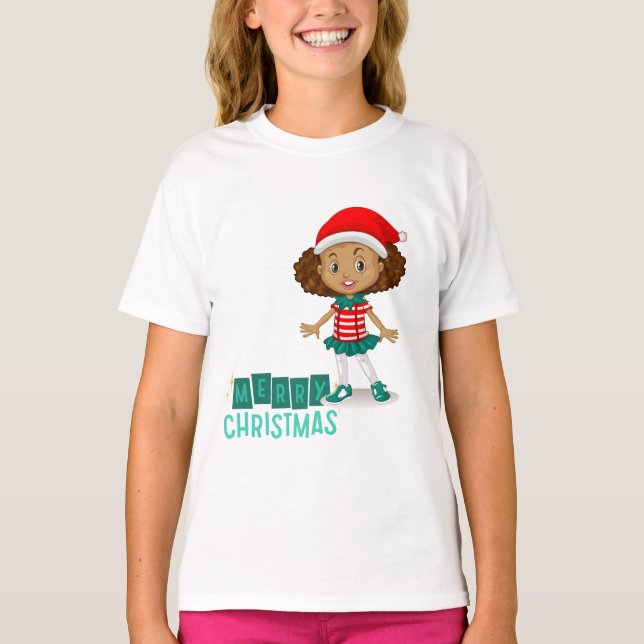 Jingle Joy: Girls' Christmas T-Shirt Ensemble (Front)