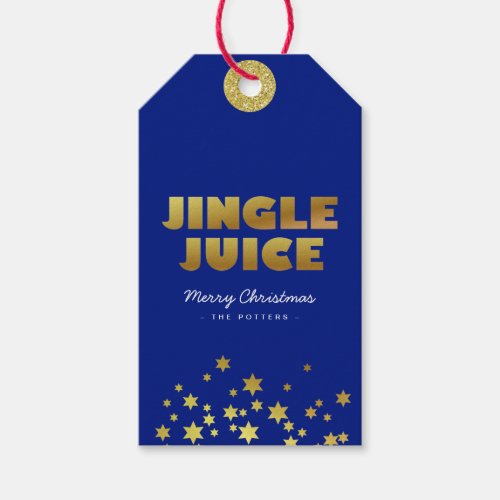 Jingle Juice  Fun Christmas Blue  Gold Gift Tags