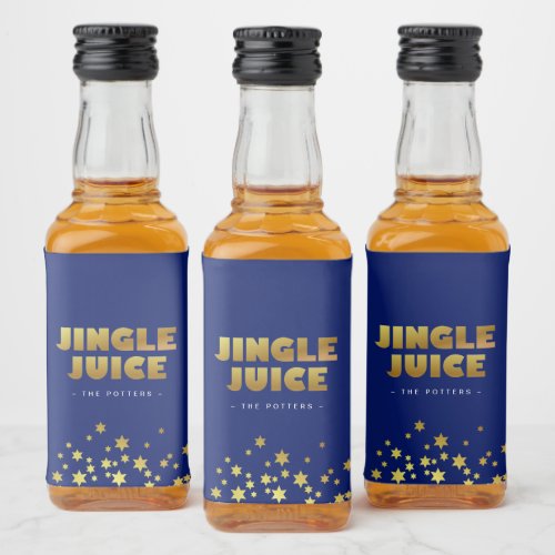 Jingle Juice  Fun Christmas Blue  Gold Liquor Bottle Label