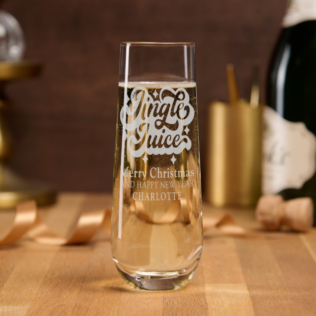 Jingle Juice Merry Christmas Festive Personalized Stemless Champagne Flute (Party)
