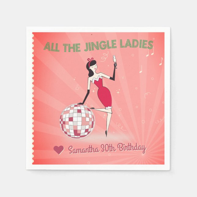 Jingle Ladies Night Out Retro Disco Ball Holiday Napkins (Front)