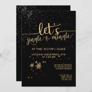 Jingle Mingle Black Gold Calligraphy Holiday Party Invitation