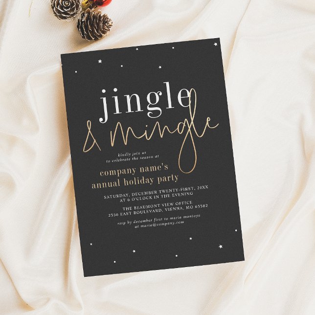 Jingle & Mingle Black Gold Corporate Holiday Party Card (Creator Uploaded)
