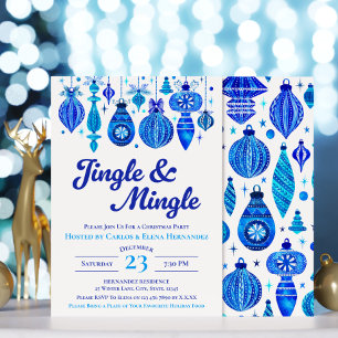 Jingle & Mingle Blue Christmas Baubles Watercolor Invitation