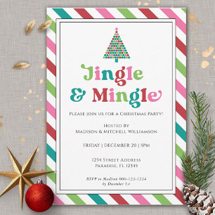 Jingle & Mingle Bright Retro Christmas Party Invitation