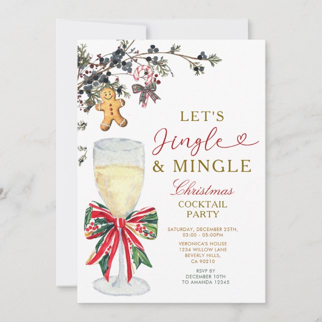Jingle & Mingle Christmas Cocktail Party Invitation (Front)