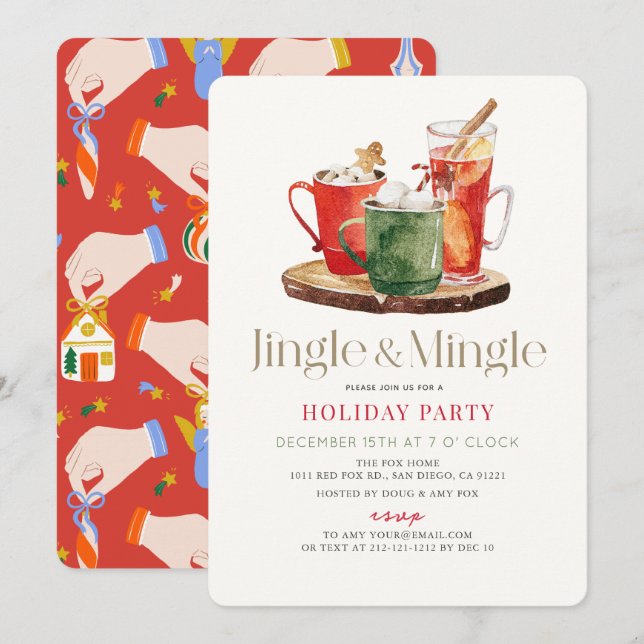 Jingle & Mingle Christmas Drinks Holiday Party Invitation (Front/Back)