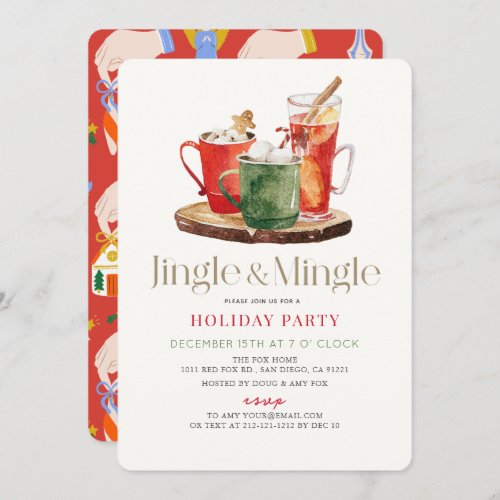 Jingle  Mingle Christmas Drinks Holiday Party Invitation