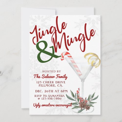 Jingle  Mingle Christmas Party Holiday Cocktail Invitation