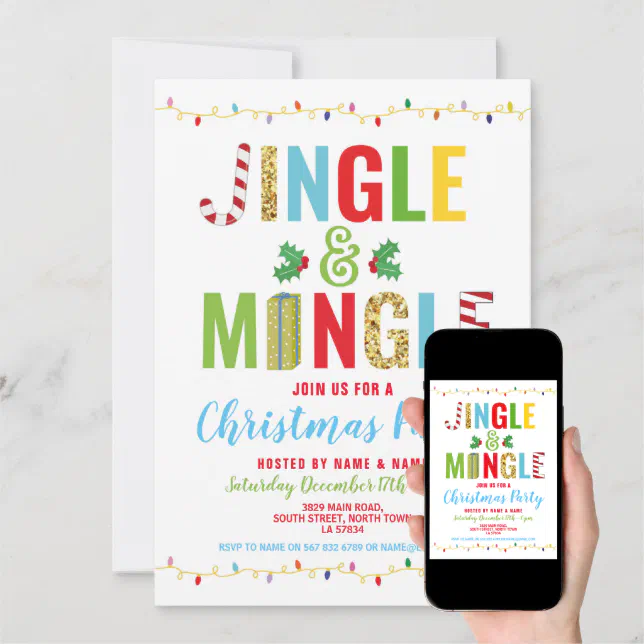 Jingle & Mingle Christmas Party Holidays Invite | Zazzle