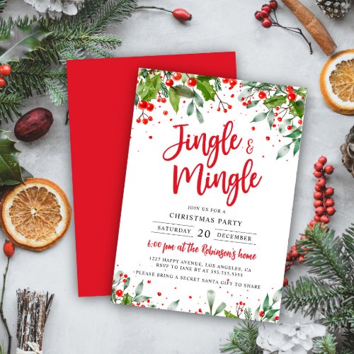 Jingle  Mingle Christmas Party Holly Berries Invitation