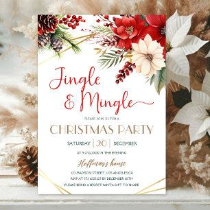 Jingle & Mingle Christmas Party Red Poinsettia Invitation