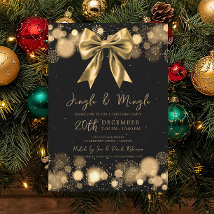 Jingle & Mingle Christmas Party Winter Gold Bow Invitation