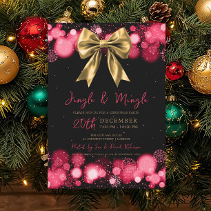 Jingle Mingle Christmas Party Winter Gold Bow Red Invitation