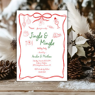 Jingle Mingle Christmas Red Scribble Doodles Invitation