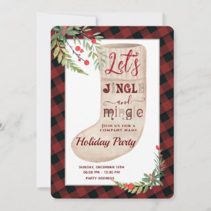 Jingle & mingle christmas stocking holiday party invitation