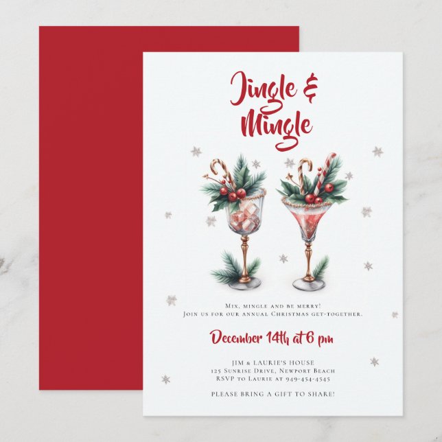 Jingle Mingle Cocktails Snow Christmas Party Invitation (Front/Back)
