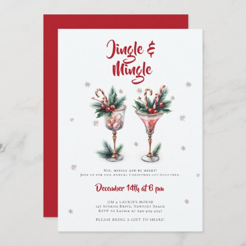 Jingle Mingle Cocktails Snow Christmas Party Invitation