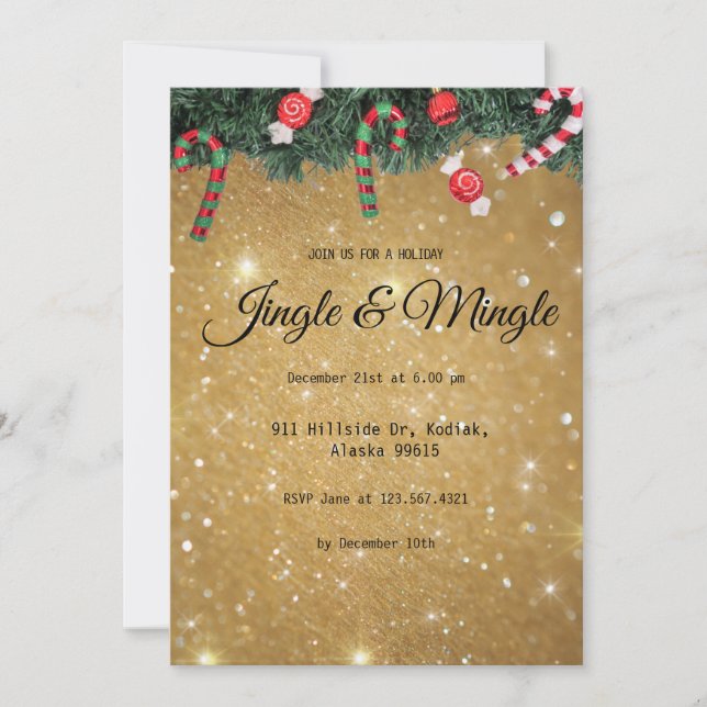 Jingle Mingle Elegant Modern Gold Christmas Party  Invitation (Front)