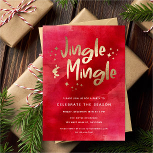 Jingle & Mingle Faux Gold Foil Red Holiday Party Invitation